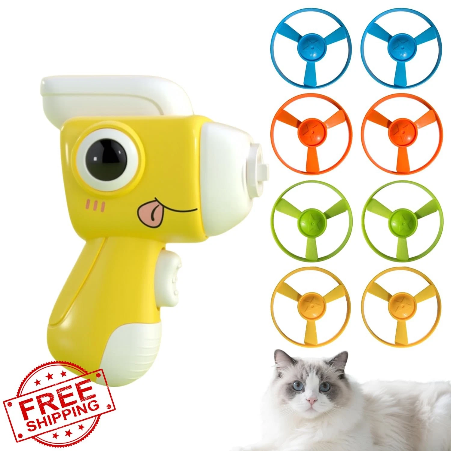 Bigpomelos Cat Toy Launcher Set 8 Discs Interactive Fetch Hunting Indoor