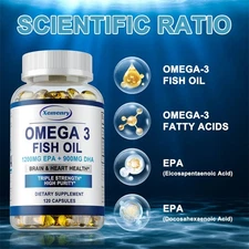 High Potency Omega 3 Fish Oil Capsules - Supports Heart Health, Boosts Immunity