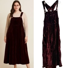 Vintage Citron Santa Monica Crushed Velvet Overall Jumper Dress Sz 2 or M Boho