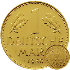 1 DM 1956 deutsche Mark 24 Karat vergoldet Geschenk 70. Geburtstag