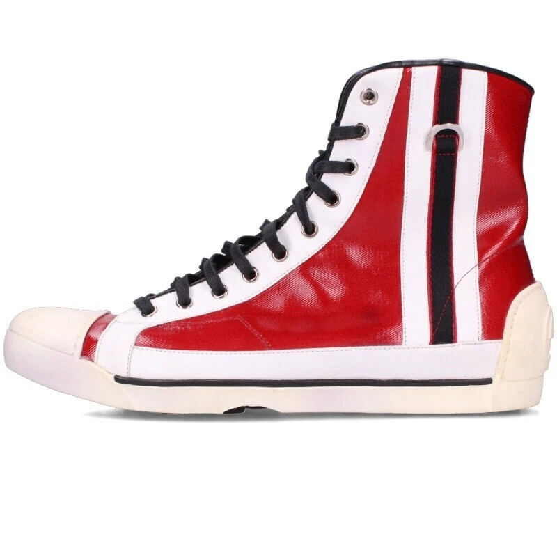 Sneakers alte Gucci taglia 7 5 184461 denim rivestito linea laterale pelle rossa Italia