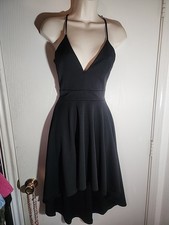 Lovely Day Black Plunging Neckline Skater Fit Dress Sz S Lace Back Party Formal