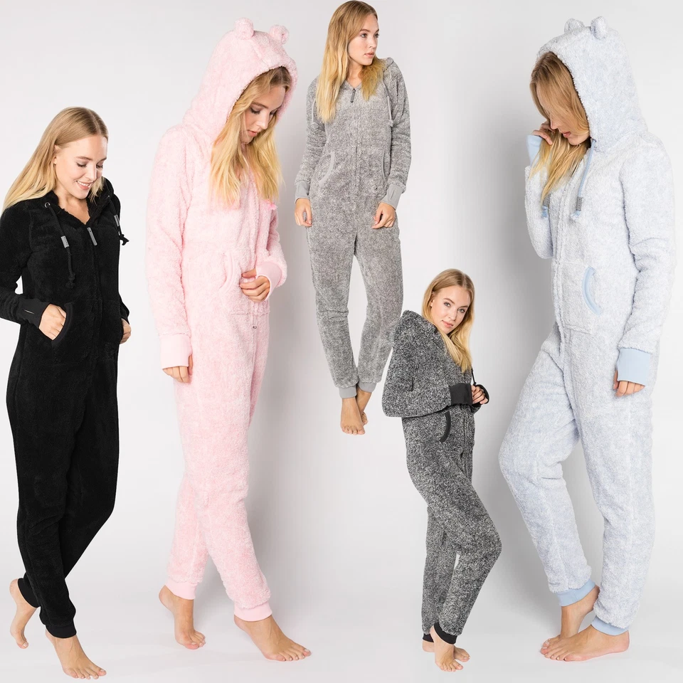 Jumpsuit Teddy Fleece Overall Ganzkörperanzug Ohren Damen Eight2Nine Einteiler