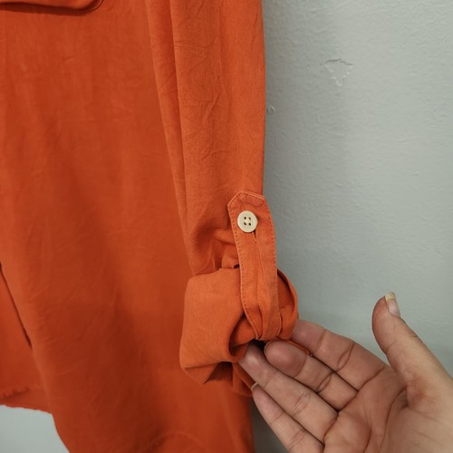 J Jill 100% Silk Button Up Shirt Long Roll Tab Sleeve Lagenlook Medium - Picture 5 of 11