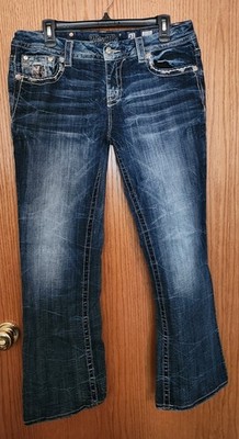 Miss Me Easy Bootcut Jeans Womens 31 Blue Denim Stretch Mid Rise Embellished