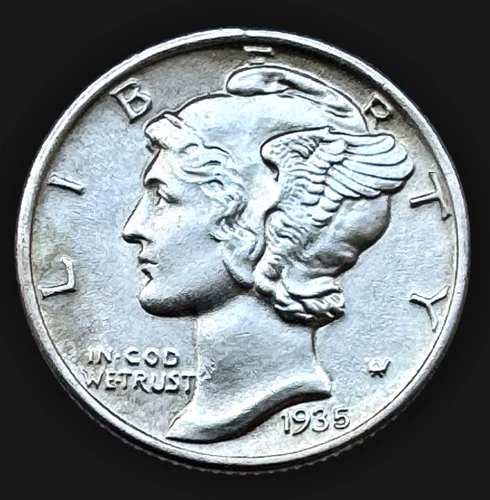 US 1935 P Mercury Silver Dime BU Full Split Bands 10C FSB