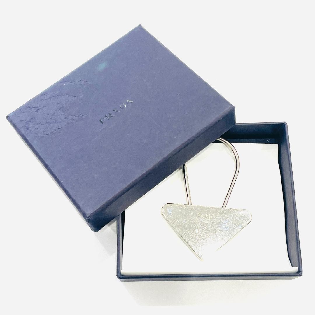 PRADA M716 Triangle Logo Charm Silver Used with Box thumbnail 5
