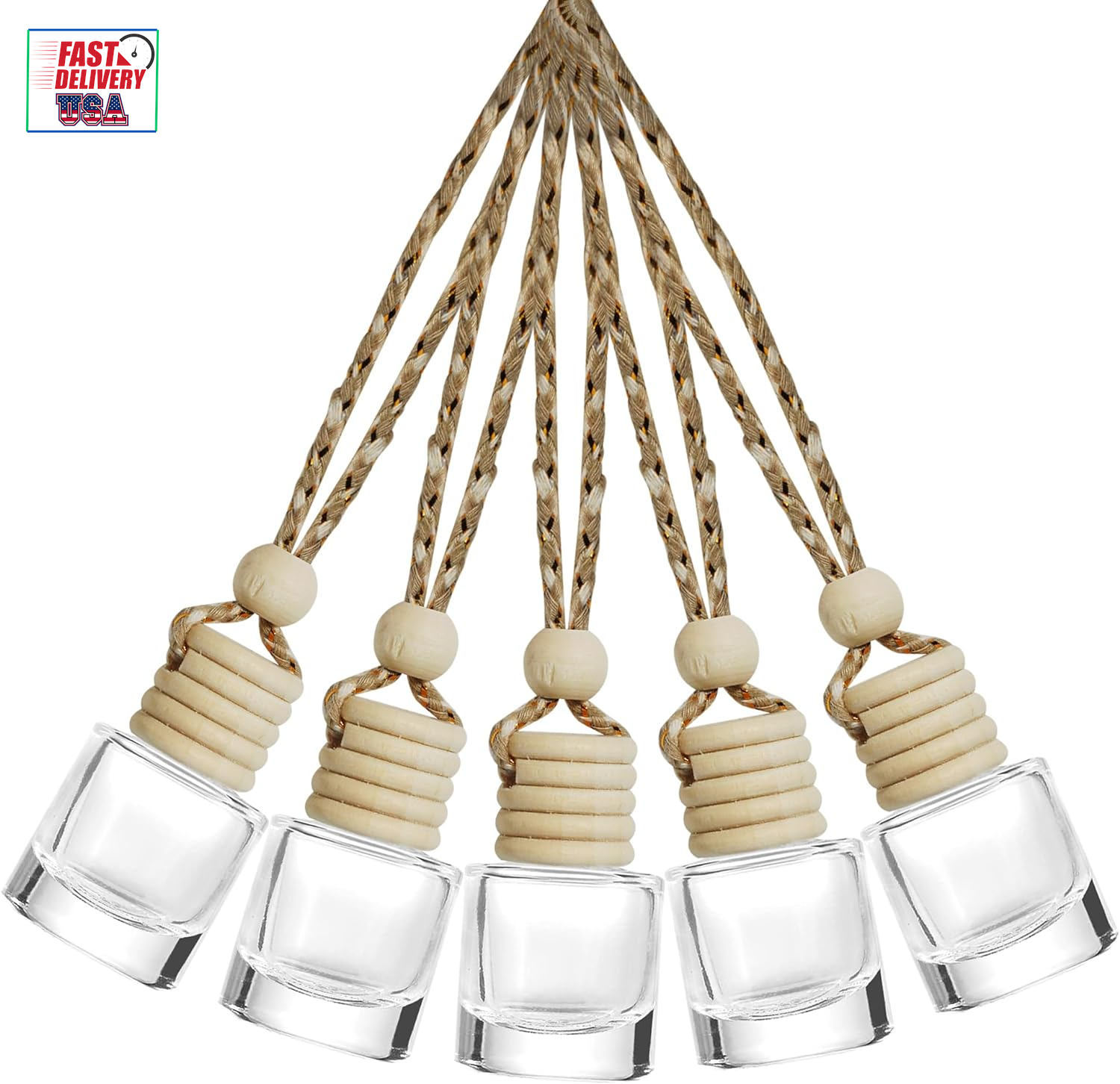 5Pcs Hanging Car Air Freshener,8Ml Car Hanging Diffuser,Empty Glass Perfume Bott