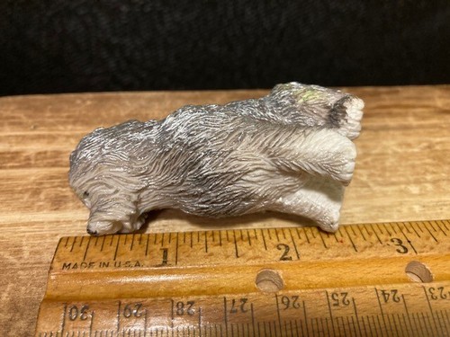 Figura de plástico duro vintage antigua perro pastor inglés gris plata blanca plateada de 2,5"" juguete para perro - Imagen 5 de 5