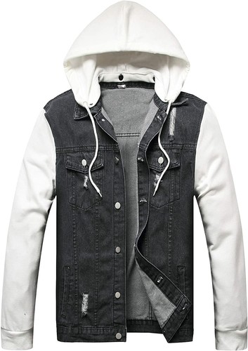 LZLER Hoodie Jean Jacket for Men,Casual 