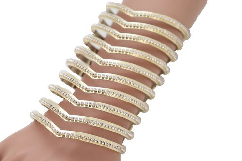 Women Gold Metal Long Cuff Bracelet Chevron Wonder Holiday Club Elegant Jewelry - Picture 12 of 12