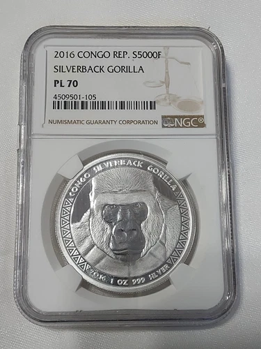 2016 CONGO 5000 FRANCS SILVERBACK GORILLA NGC PL70