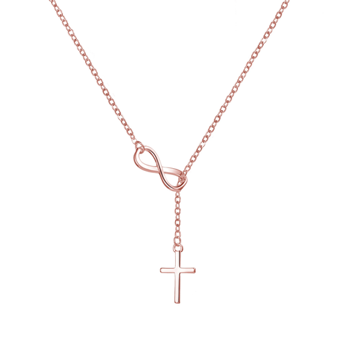 Rose Gold Infinity with Cross Necklace 