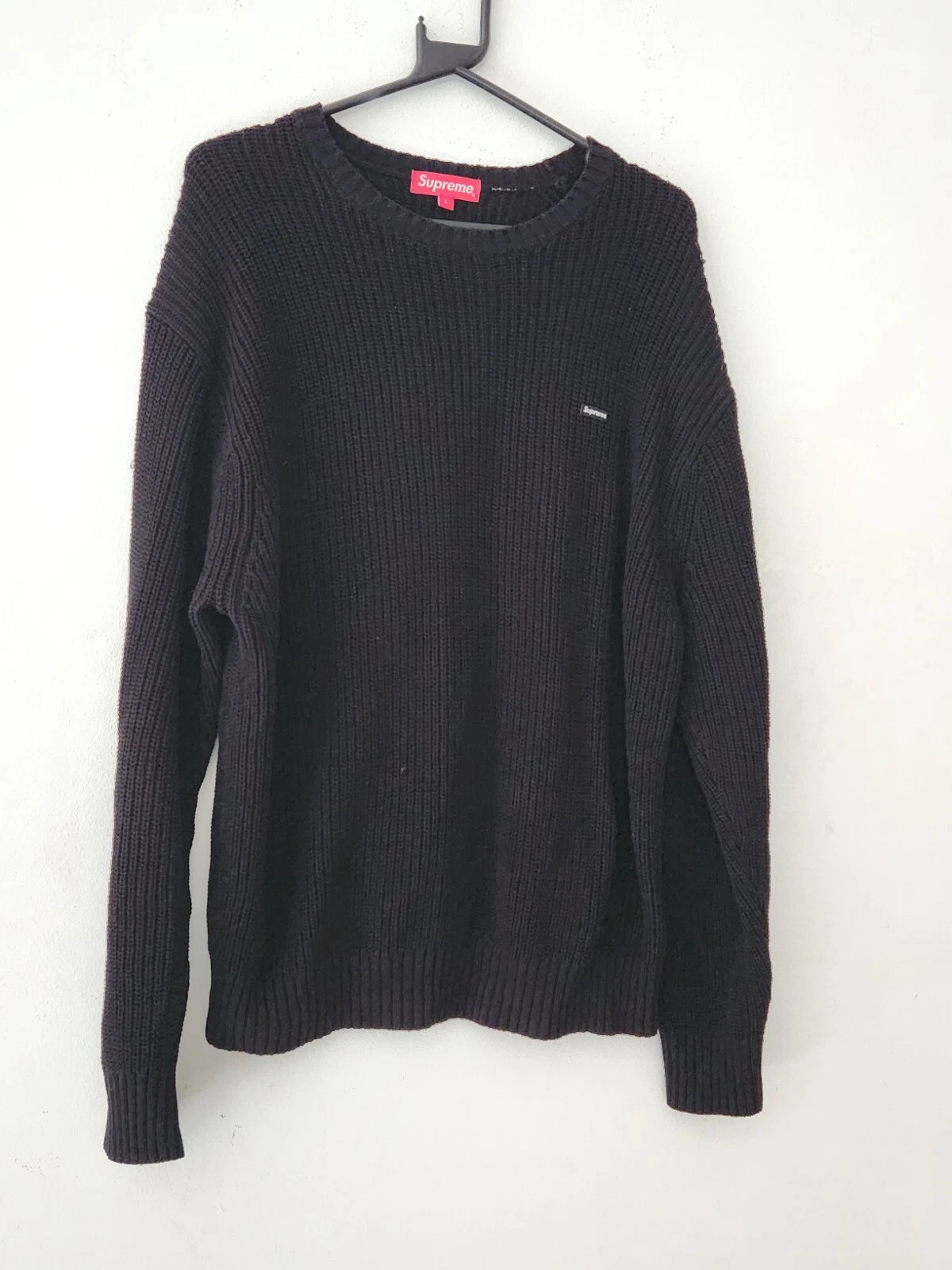 Pull côtelé FW23 Supreme petite boîte taille L grand noir col rond