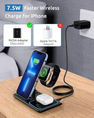Wireless Charger For iPhone Apple Watch & AirPods 3 in 1 Wireless Charger Stand - Picture 12 of 19