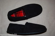 Mens Slippers BLACK Slip On SOFT FABRIC Rubber Sole PLUSH S 7-8
