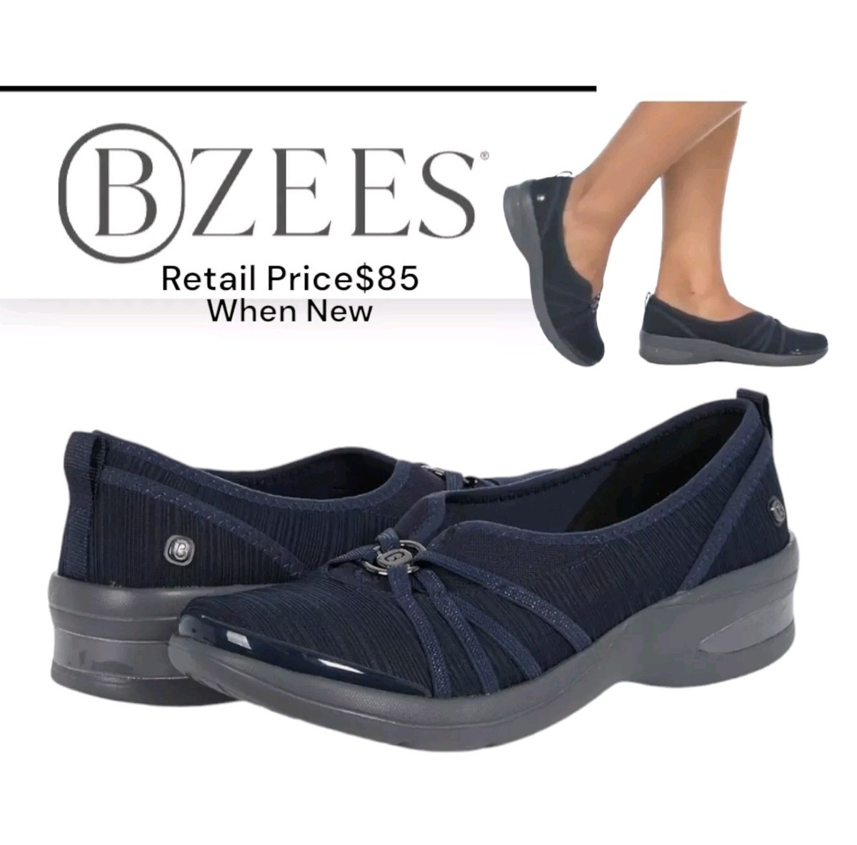 BZees Rosie slip-on shoes showcasing cloud technology and gel comfort features for everyday walking