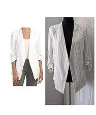 Rachel Zoe Blazer Size S NWT Open Front Ruched Sleeve White With Black Stripes
