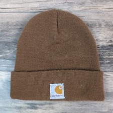 Carhartt Beanie Hat Cap Youth One Size Brown Knit Cuffed Logo Made In USA Kids