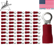 50x Red 22-16 AWG 6 Ring Terminal Wiring Wire Splice Crimp On Sleeved Insulated