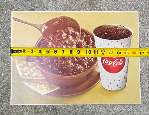 Vintage Schüssel mit Chili Crackers & Cola Coca-Cola Litho Schild Menütafel Abendessen Einsatz - Bild 4 von 5