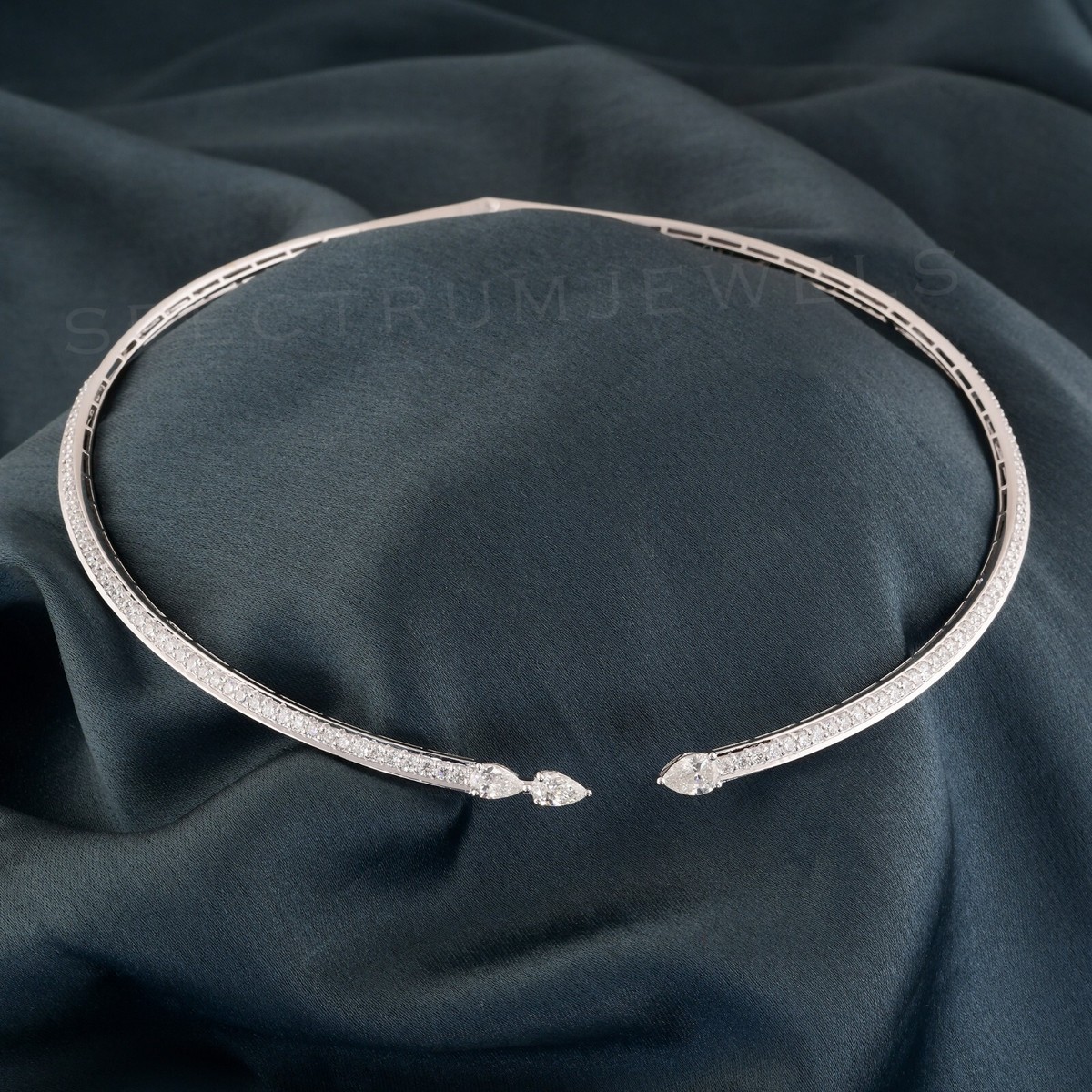 Real SI/H Pear Diamond Choker Necklace 14k White Solid Gold Women
