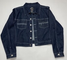 Fubu Women's Cropped Denim Jean Dark Wash Jacket Jacket Nwot Size Xl Button