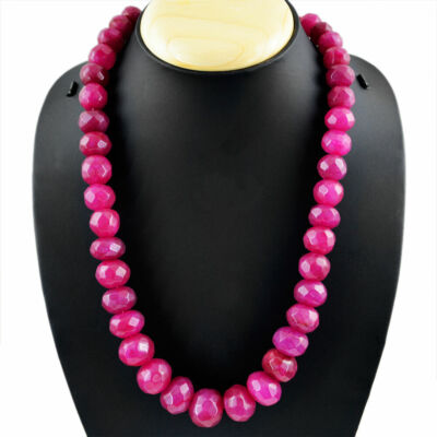 GENUINE 800.45 CTS NATURAL ENHANCED RUBY FACETED ROUND SHAPE BEADS NECKLACE GIFT