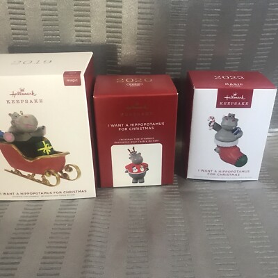 Hallmark I want A Hippopotamus For Christmas Magic Sound Ornaments Set of 3 NIBc