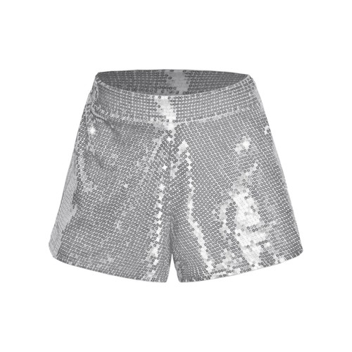 Women's High Elastic Waist Glitter Sequins Shorts Sparkly Wide Leg Party Shorts - Picture 7 of 36