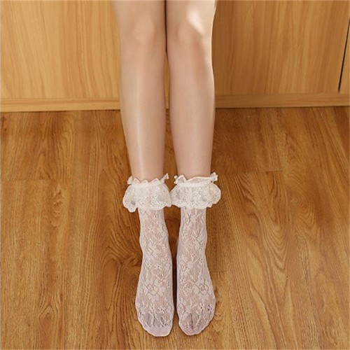 Calcetines de encaje para mujer con volantes princesa volantes malla red niñas calcetines tobillo - Imagen 10 de 11