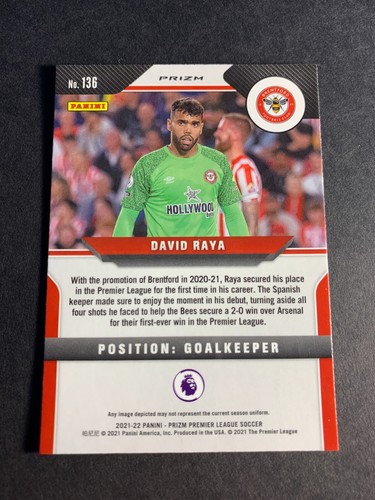 David Raya 2021-22 Prizm EPL Premier League Silver Prizm RC Rookie Brentford - Picture 2 of 2