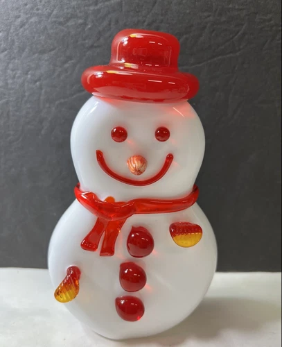 Vintage Murano Art Glass Snowman Figurine Italy Authentic Rare