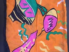 Golden Camel 100 Silk Hand Rolled Hand Printed Orange Scarf Spring Theme 34inch