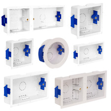 Dry Lining Back Box 1 or 2 Gang Circular  35mm White Electric Sockets  Switches