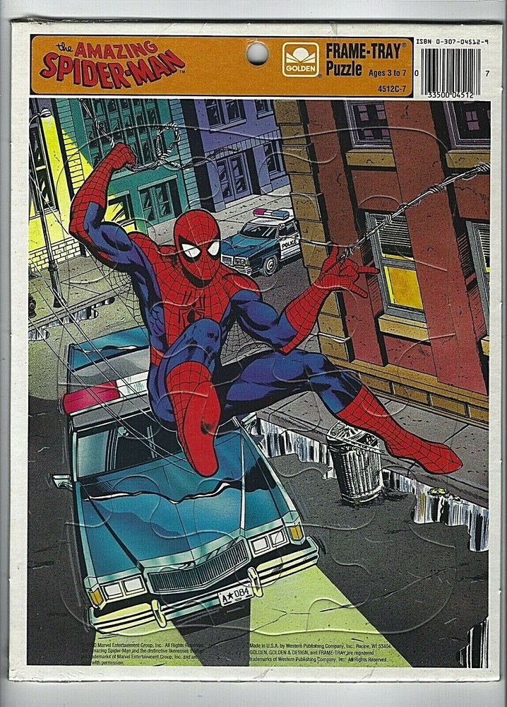 Vintage Spider Man puzzle Golden Frame Tray 1990 sealed puzzle comic Card