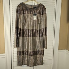 NWT Lauren Ralph Lauren Womens Gold Metallic Dilia Sheath Dress 14