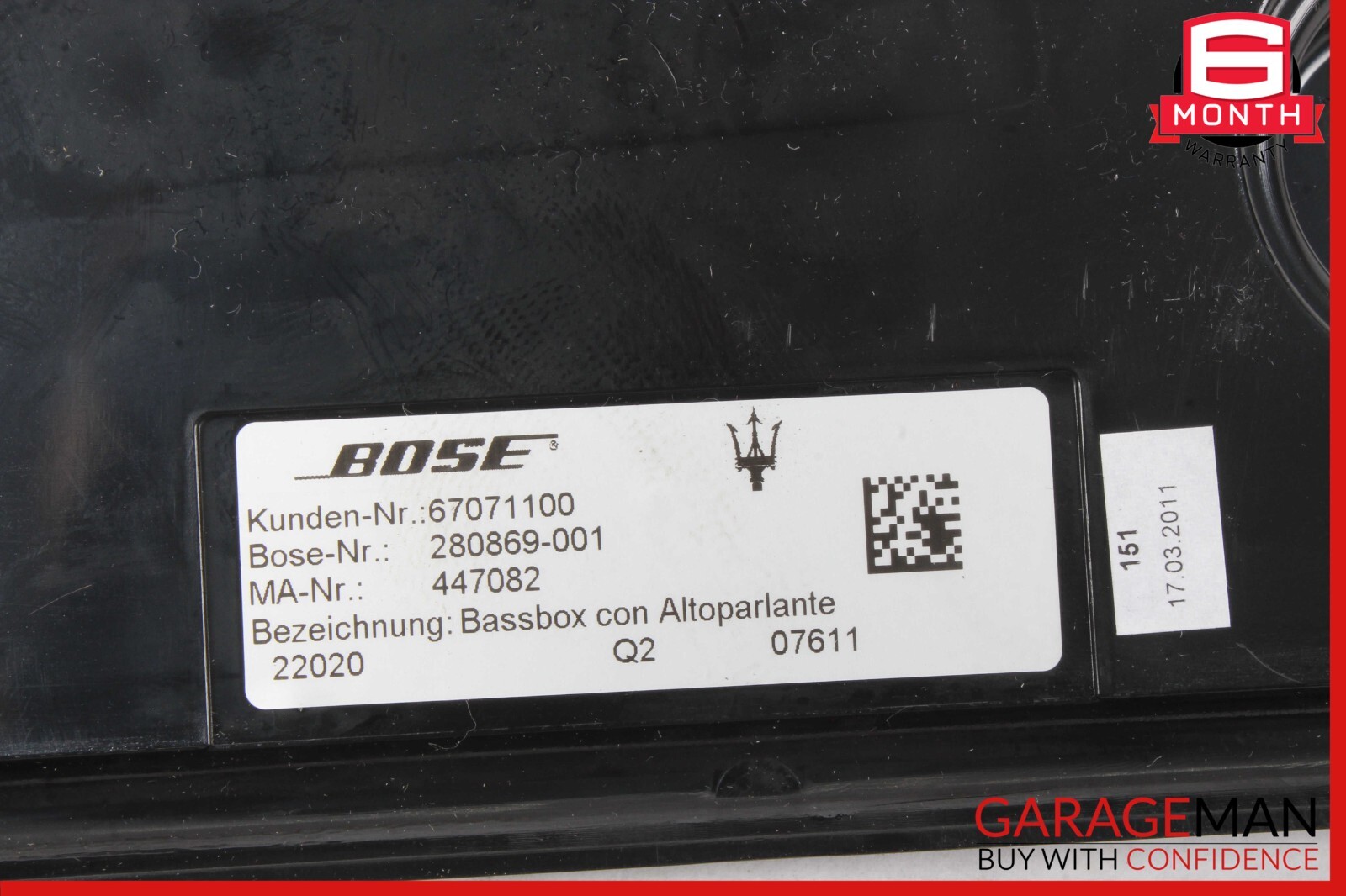 03-19 Maserati Quattroporte Front Bose Subwoofer Sub Woofer Sound Speaker OEM