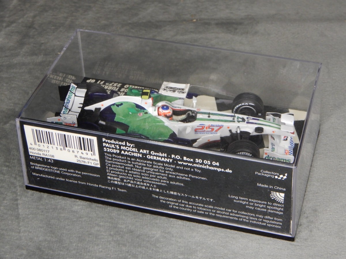 ミニチャンプス1/43ホンダRA108 R.バリチェロ F1参戦257戦記念仕様 MINICHAMPS Rubens Barrichello Honda Ra108 '257th Grand Prix