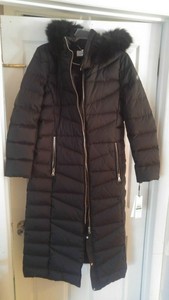 calvin klein faux fur trim maxi puffer coat
