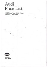 AUDI 80 (B4) & COUPE INCL S2 / 100 (C4) INCL S4 / V8 '92 FACTORY UK PRICE LIST