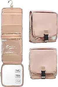 TSA Approved Rose Gold Hanging Toiletry Bag for Women Travel Essentials