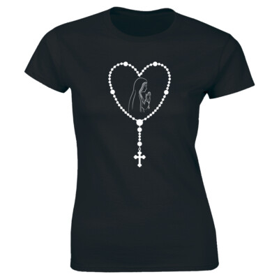 Virgin Mary Our Lady of The Rosary T-Shirt for Women Catholic Tee Shirt