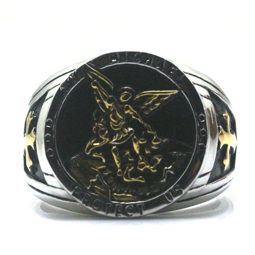 Catholic Cross Rings - Saint Michael Archangel Round Ring Men Fashion Jewelry - Picture 2 of 8