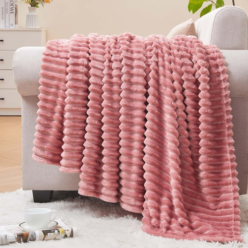 Fleece Throw Blanket for Couch – 3D Ribbed Jacquard Soft and Warm Decorative Fuz - Picture 12 of 12