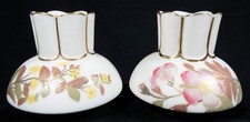 Porcelain Hand Painted Vases Pair 3.25" Floral Unique Shape