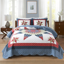 Cotton Quilt Bedding Sets 3 Pieces Soft Reversible Coverlets Luxury Star Handmad