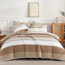 Comforter Set Full Size 7 Pieces Taupe Striped Lightweight Reversible Andency