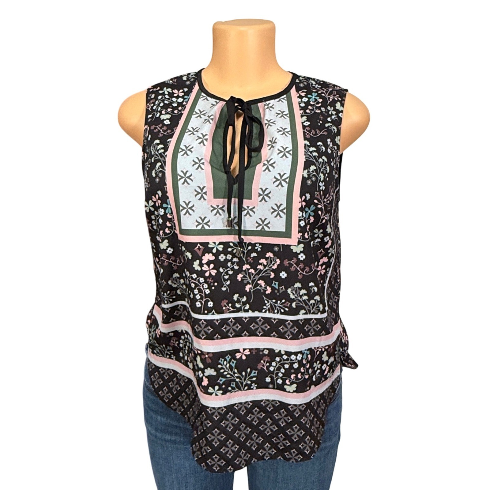 Ted Baker London Sleeveless Floral Print Tie Neck Blouse Women Size 1