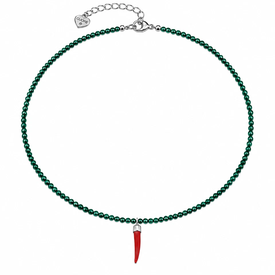 Collier en malachite, corne en corail et fermeture en acier - Photo 1/1